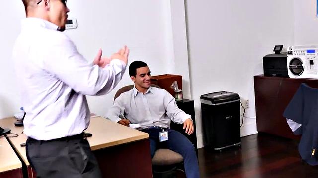 Muscular office guys go wild at amateur cosplay threesome party