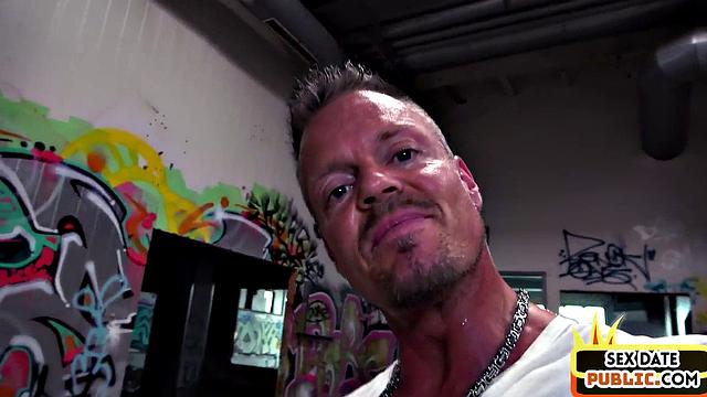 Brunette MILF with huge tits & ass squirts while getting her pussy fingered in public