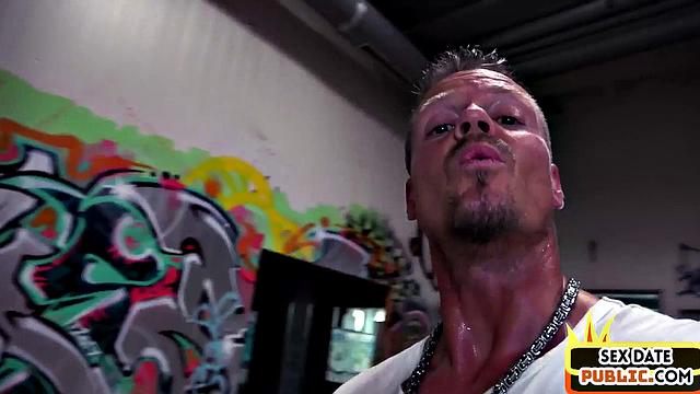 Brunette MILF with huge tits & ass squirts while getting her pussy fingered in public