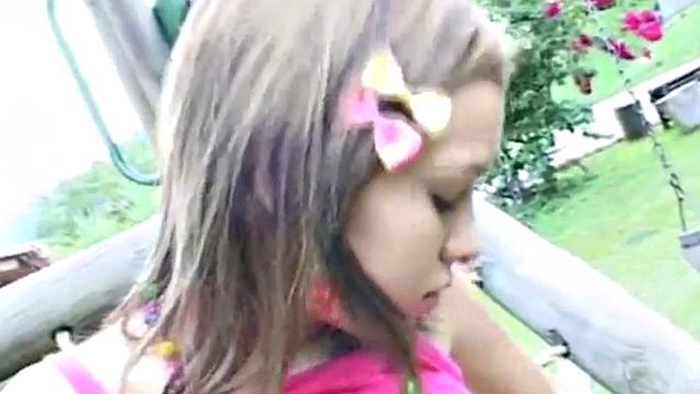 Horny teen masturbating outdoors