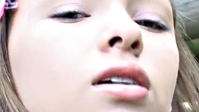 Horny teen masturbating outdoors