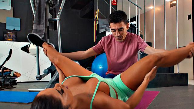 Fitness babe gets cocked by instructor