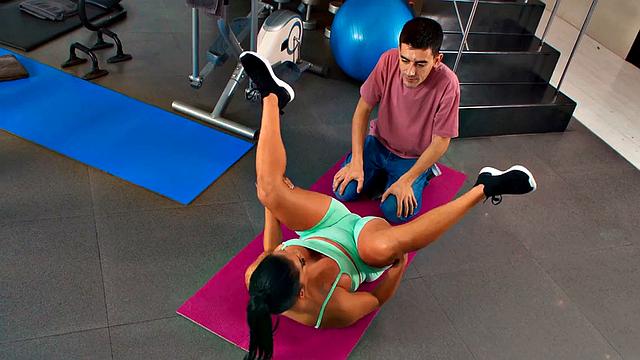 Fitness babe gets cocked by instructor