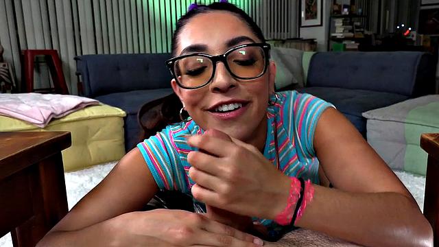 Real 21yo cutie with small boobs and glasses POV fucked