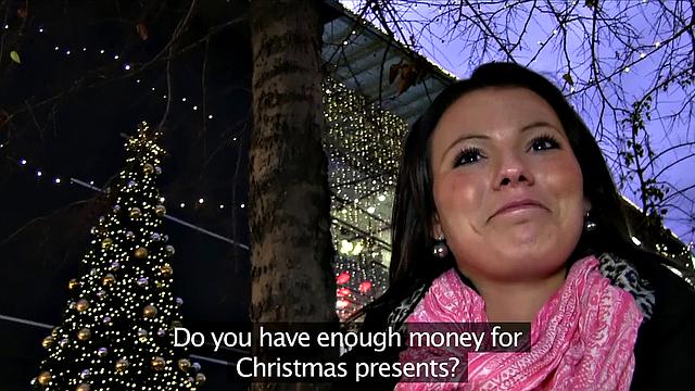 Adorable Babe Sucks And Fucks Stranger To Buy Christmas Gifts