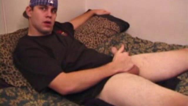 While he watches a porn video, young Bobby Drake strokes his dick stiff, and then pulls out ad ildo to work his ass while beating off. It isn't long before he blows a wad of fresh warm cum onto his face.