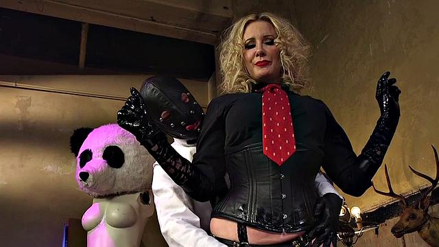 BDSM domina pegs crossdresser bride in voyeur session