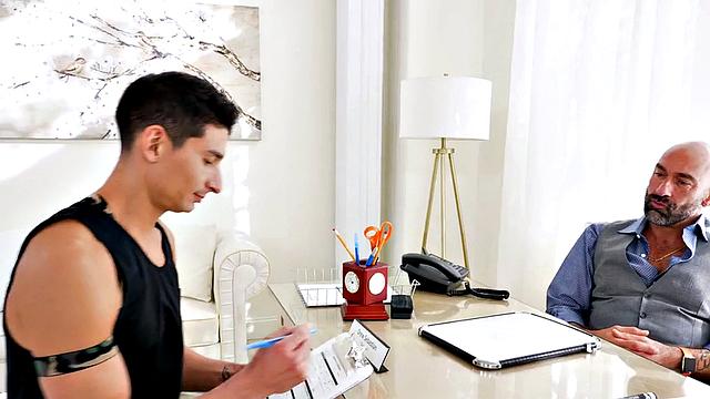 Hairy gaydaddy with tattoos and piercings fisting stud's ass