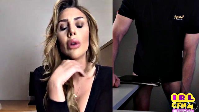 British lady teasing on video call masturbating guy