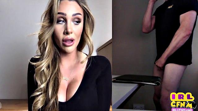 British lady teasing on video call masturbating guy