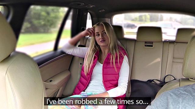 Tattooed teen with trimmed pussy enjoys reverse cowgirl ride in car