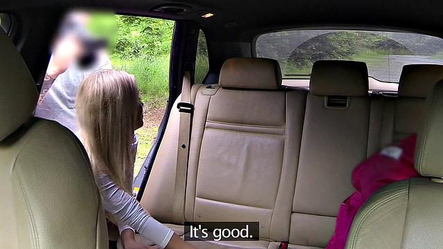 Tattooed teen with trimmed pussy enjoys reverse cowgirl ride in car