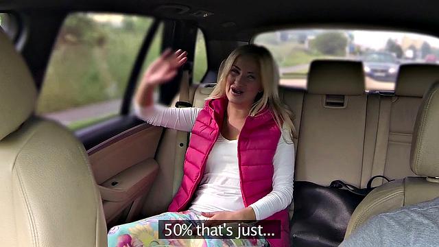 Tattooed teen with trimmed pussy enjoys reverse cowgirl ride in car