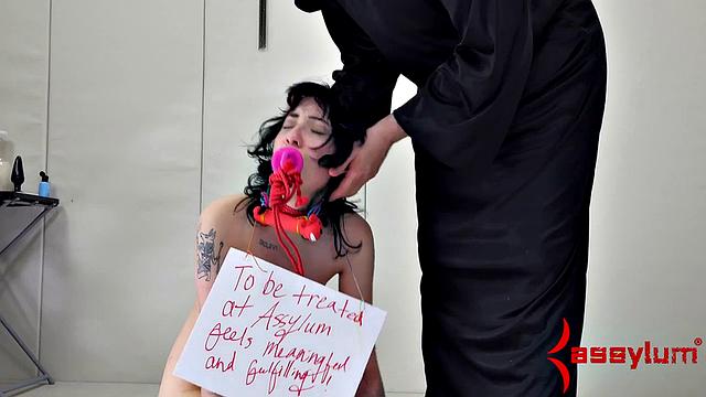 Brunette dominated slut devours ass in kinky bondage session