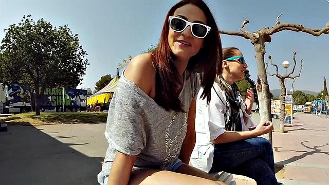 Big-boobed euro babe shows off her tits & gets pounded outdoors