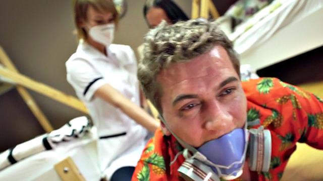 Hostel room nurses in 3some after rimjob check