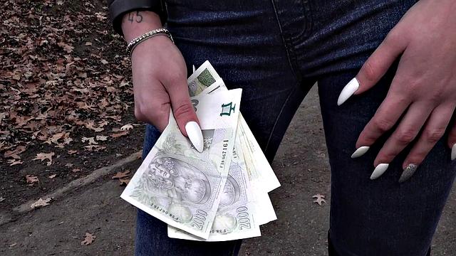 Brunette with a tattooed pussy gets pounded hard in tight denim jeans