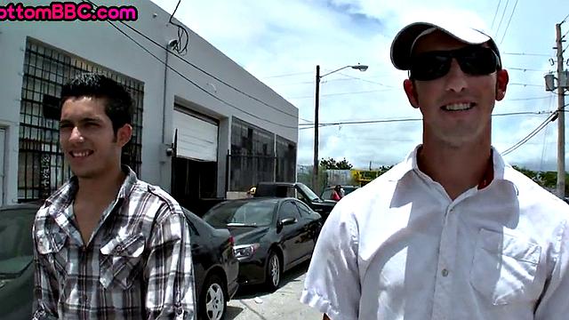 Black thug public fucked outdoors after BJ in threesome