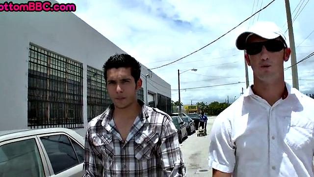 Black thug public fucked outdoors after BJ in threesome