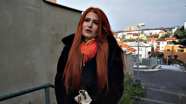 Public redhead fucked in POV by nasty BWC