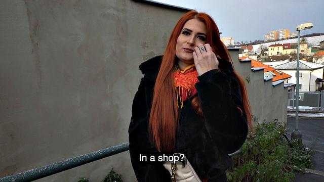 Public redhead fucked in POV by nasty BWC