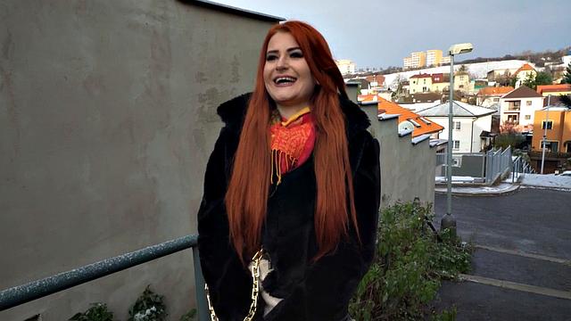 Public redhead fucked in POV by nasty BWC