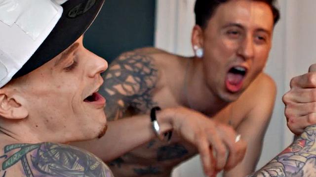 Penetrated gay stud smashed anally in doggystyle