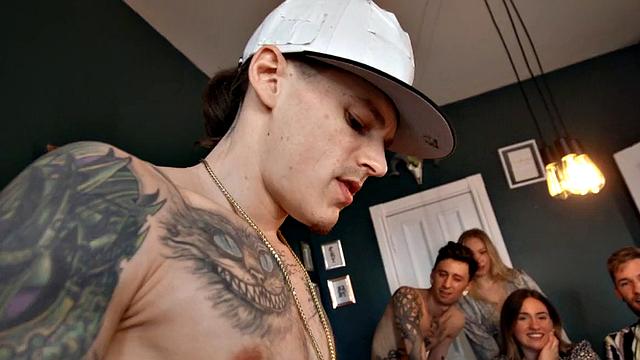 Penetrated gay stud smashed anally in doggystyle