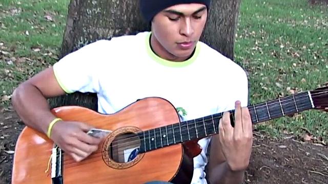 Hairylegs Latino twink masturbates his 21-year-old at home