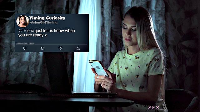 Элена Ведем и Yiming Curiosity устраивают жаркое групповое порно с бойфрендом на камеру для подписчиков