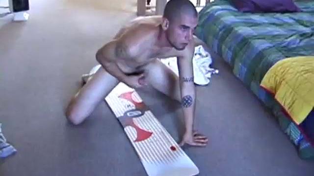 This sexy student is ready and willing to do anything, including showing off his hard cock and stroking the cum out of it. Josh has his snowboard with him and plans to splatter it with his seed.