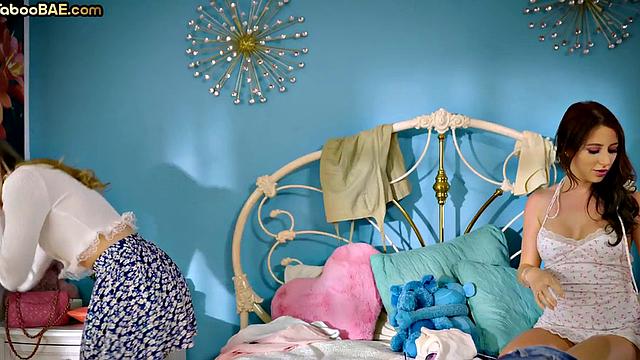 Babes bounce on lovers cock