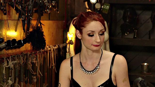 Ginger gimp student cocksucking dom in a masterclass