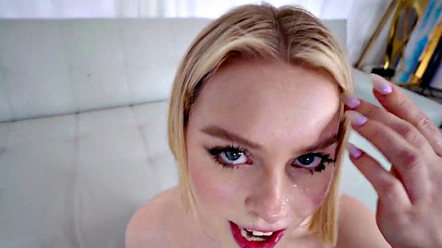 Facefucked blonde gagging on cock in WAM session