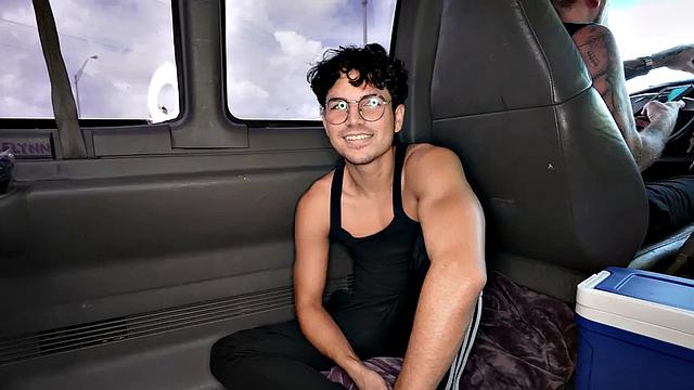 Str8 amateur stud picked up for gay sex in public outdoor van