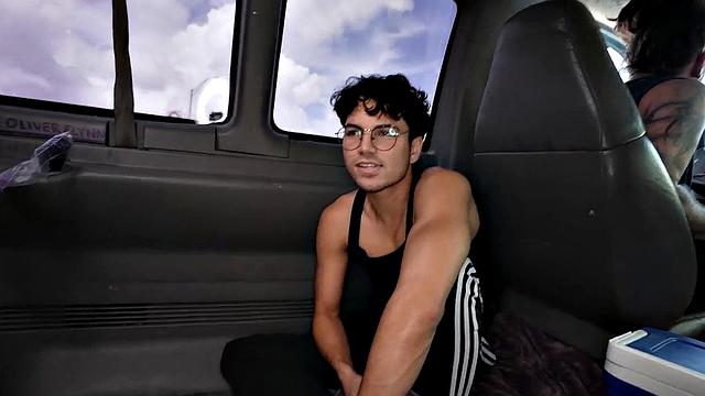 Str8 amateur stud picked up for gay sex in public outdoor van