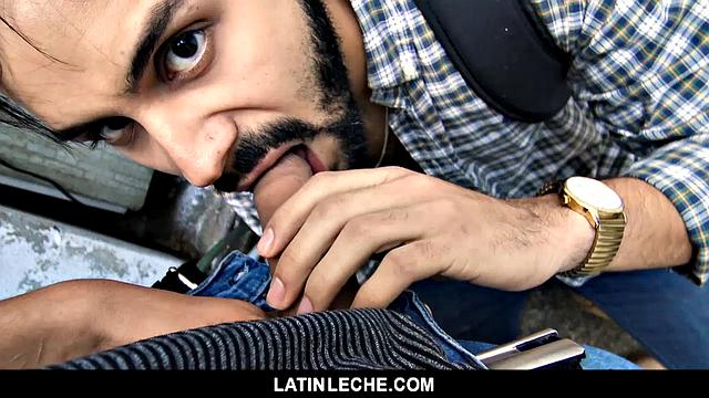 bearded venezuelan stud deep throats and gets raw fucked in the alley for cash