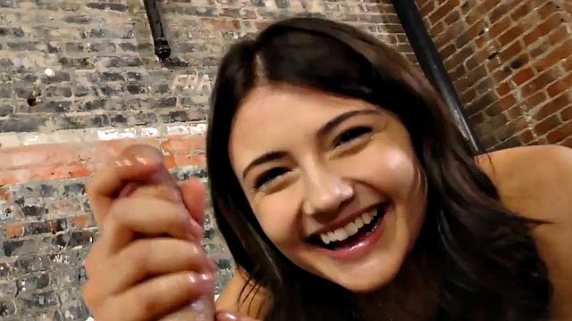 21yo jerks and titfucks POV cock with oiled boobs and hands