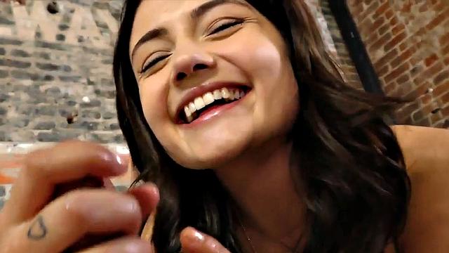 21yo jerks and titfucks POV cock with oiled boobs and hands