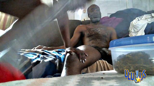 Two ebony babes with massive tits take turns riding in a wild cowgirl threesome