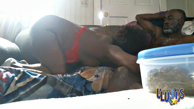 Two ebony babes with massive tits take turns riding in a wild cowgirl threesome