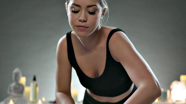 A hot red-head tattooed teen tease and lick each other's wet pussies in a sensual massage