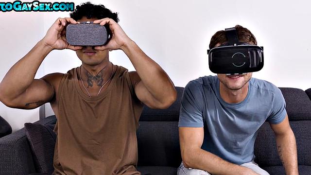 Muscled gaming stud fucks cocksucking bottom after playing