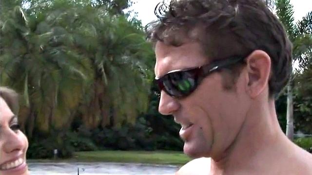 Small dick domina jerking sub outdoors in threesome