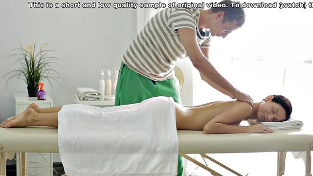 Brunette fucked during massage in pussy porn clip