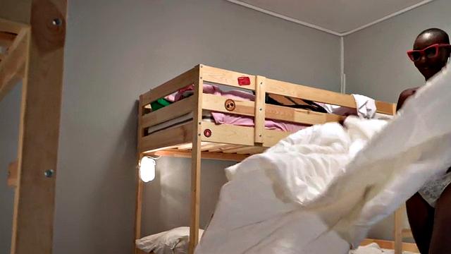 Curvy ebony babe pounded by hotel owner after teasing