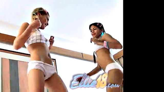 Ellie 18 with Carina 18 Licking and eating Pussy