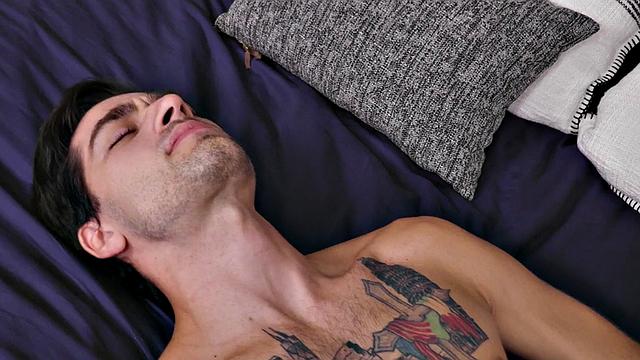 Gay stud paid to fuck tattooed neighbor till cumshot