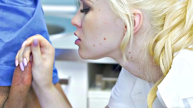 Get a close-up view of a ponytailed babe's mouth getting stuffed with cock and tongue