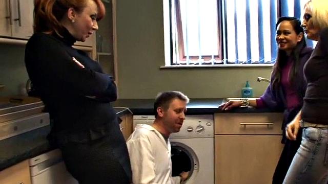 Small dick dominas teasing micro penis before jerking